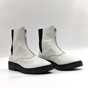 Stuart Weitzman Women Lodge White Leather Front Zip Festival Boots size 7.5